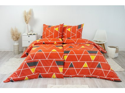 Ložní povlečení bavlněné Stanex pyramidy červené (LS299), 140 x 200 + 90 x 70, Knoflíkové