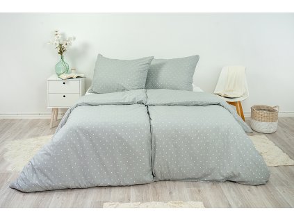Ložní povlečení krepové Stanex šedý puntík (LS365), 140 x 200 + 90 x 70, Knoflíkové