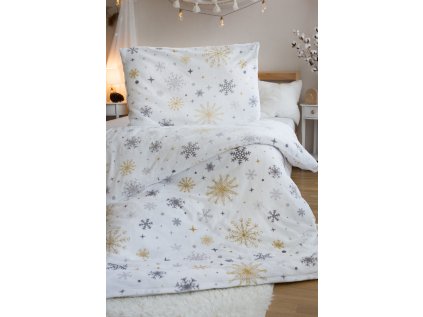 Ložní povlečení mikroflanel Magic white (LS387), 140 x 200 + 90 x 70, Zip