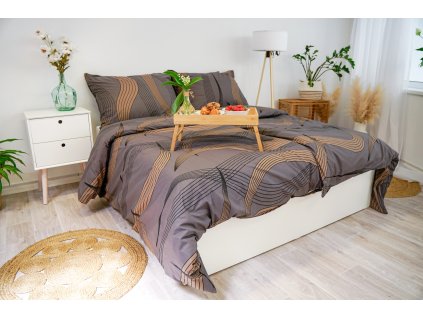 Ložní povlečení krepové Stanex gold ribbon (LS385), 140 x 200 + 90 x 70, Knoflíkové