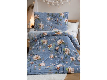 Ložní povlečení mikroflanel magnolie zlatá (LS374), 140 x 200 + 90 x 70, Zip