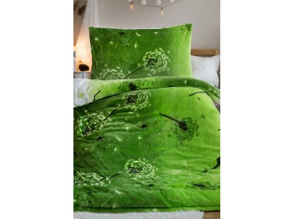 Ložní povlečení mikroflanel pampeliška zelená (LS295), 140 x 200 + 90 x 70, Zip