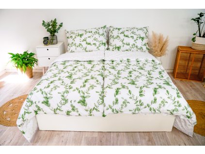 Ložní povlečení bavlněné Stanex eukalyptus oboustranný (LS400), 140 x 200 + 90 x 70, Knoflíkové