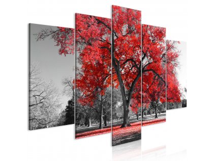 Pětidílný obraz podzim v parku - červený I