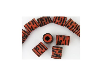 Ceramic Beads Red Black 8x6mm 4pcs