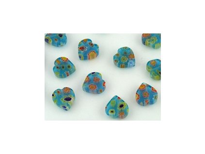 Korálky Millefiori HP3 Srdce Ploché Akvamarín Mix 10x10x3mm - 10kusů