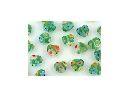 Korálky Millefiori H2 Srdce Peridot Mix 8x8x4mm - 12kusů