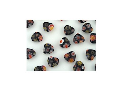 Beads Millefiori H3 Heart Black Mix 8x8x4mm - 12pieces