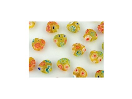 Beads Millefiori H4 Heart Yellow Mix 10x10x4,5mm - 11pieces