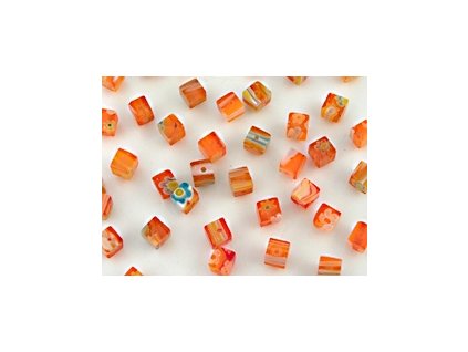 Beads Millefiori S1 Cube Orange 4x4x4mm - 25pieces