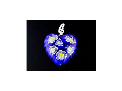 MILLEFIORI SRDCE Modrá Krystal-Bílá KVĚT 18x18mm