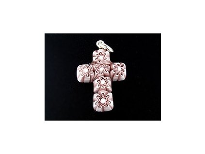 MILLEFIORI CROSS AMETHYST WHITE FLOWER 23x18mm