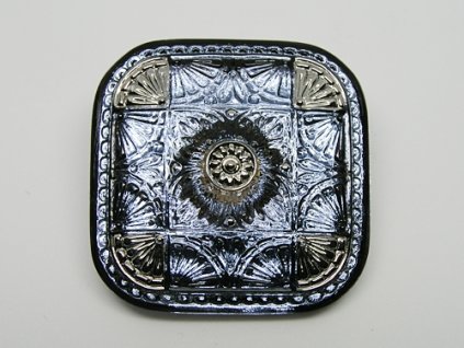 Knoflík Čtverec Modrá Stříbrná 32mm