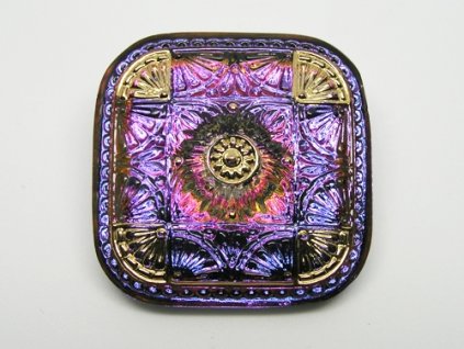 Knoflík Čtverec Volcano Red - Zlatá 32mm