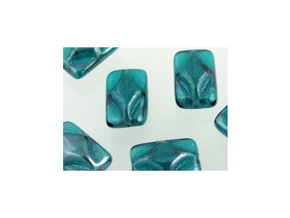 Korálky Obdélník Reliéf - Emerald Listr - 12x8mm