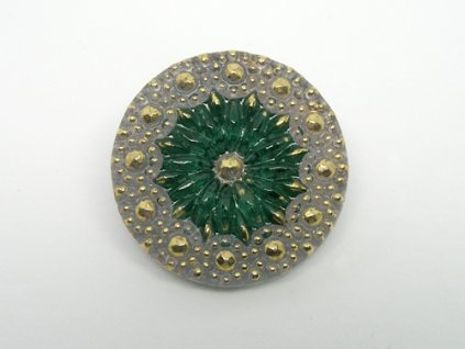 Knoflík Květ Zelená Šedí Kruh 27mm