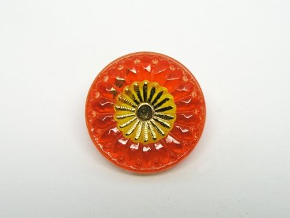 Knoflík Květ Oranžová Zlatá 23mm