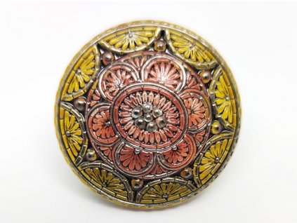 Knoflík Krajka Růžová Žlutá 32mm