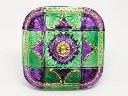 Knoflík Čtverec Zelená Fialová 32mm