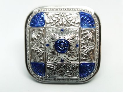 Knoflík Čtverec Stříbrná Safír 32mm