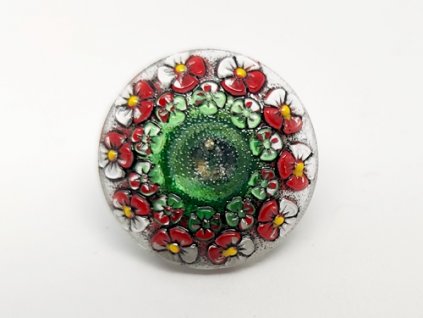 Button Meadow Flowers Green Red 22mm