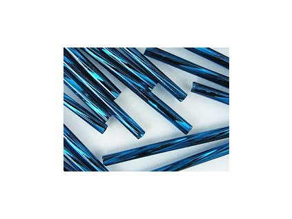 Beads Bugles Capri Blue Silver Line Twisted 35mm