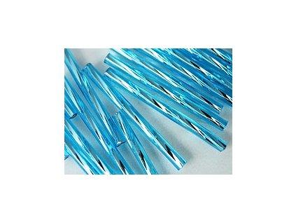 Beads Bugles Aquamarine Silver line Twisted 30mm