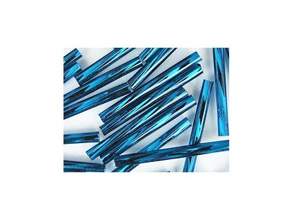 Beads Bugles Capri Blue Silver Line Twisted 25mm