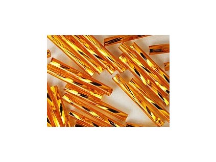 Beads Bugles Orange - Silver Line Twisted 20mm