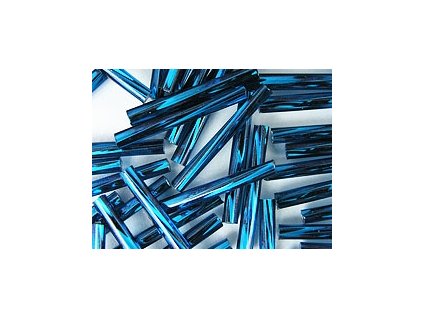 Beads Bugles Capri Blue - Silver Line Twisted 20mm