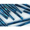 Beads Bugles Capri Blue Silver Line Twisted 35mm