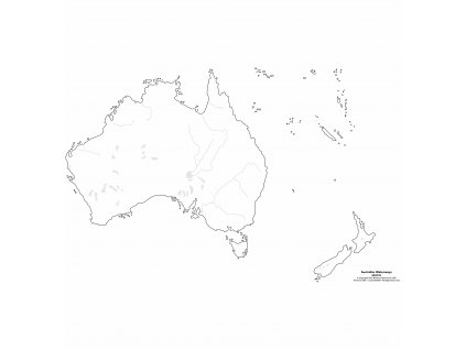 Mapa Austrálie - vodní toky, slepá (50 ks pracovních listů)