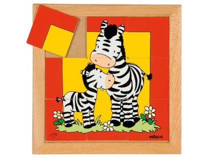 Puzzle zvířat - Matka a mládě - zebra (9 dílků)