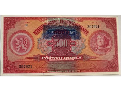 500 Kč 1929 pretlač 1939 H
