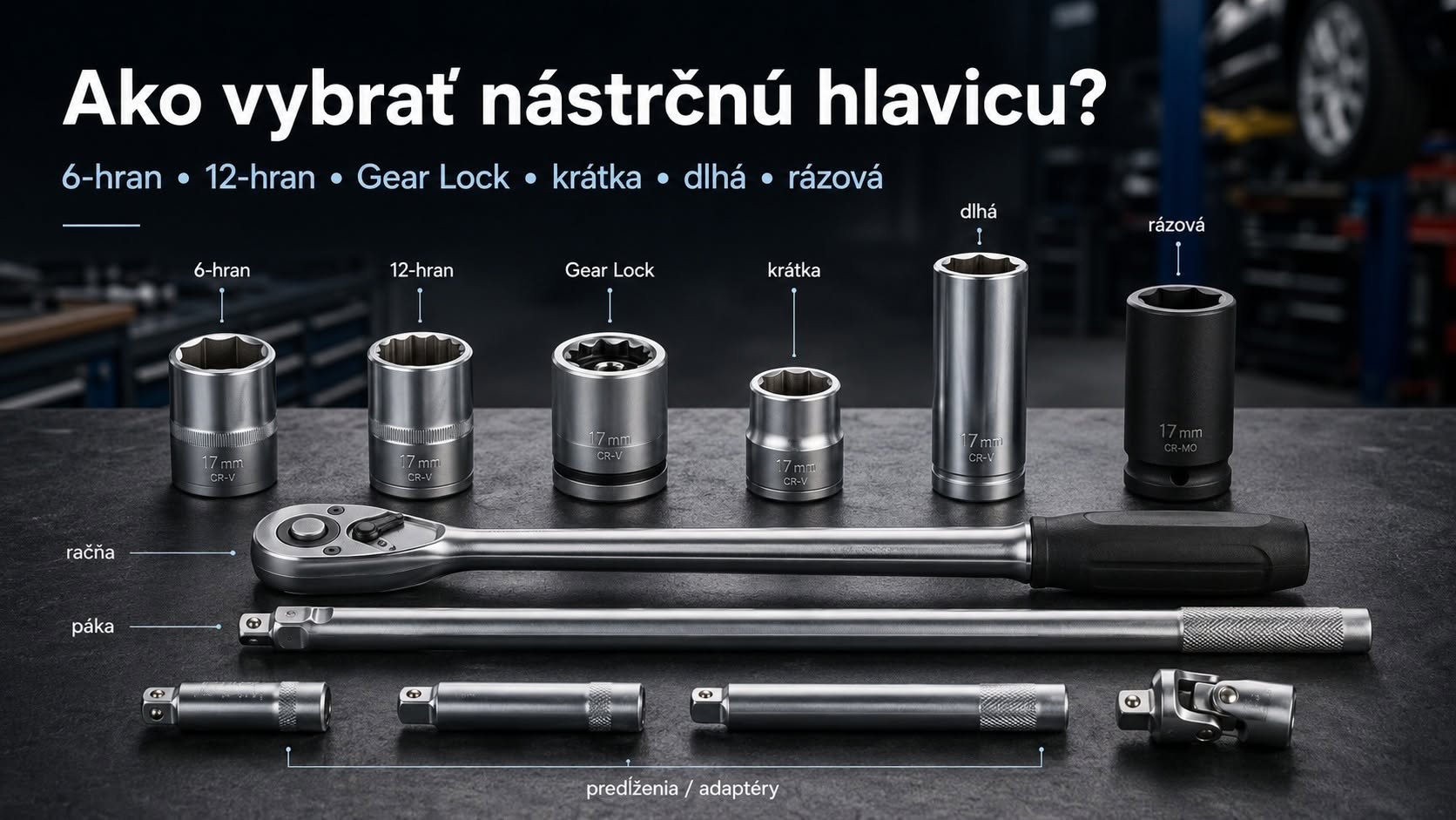 Názov článku: Ako vybrať nástrčnú hlavicu? 6-hran, 12-hran, Gear Lock, dlhá či rázová