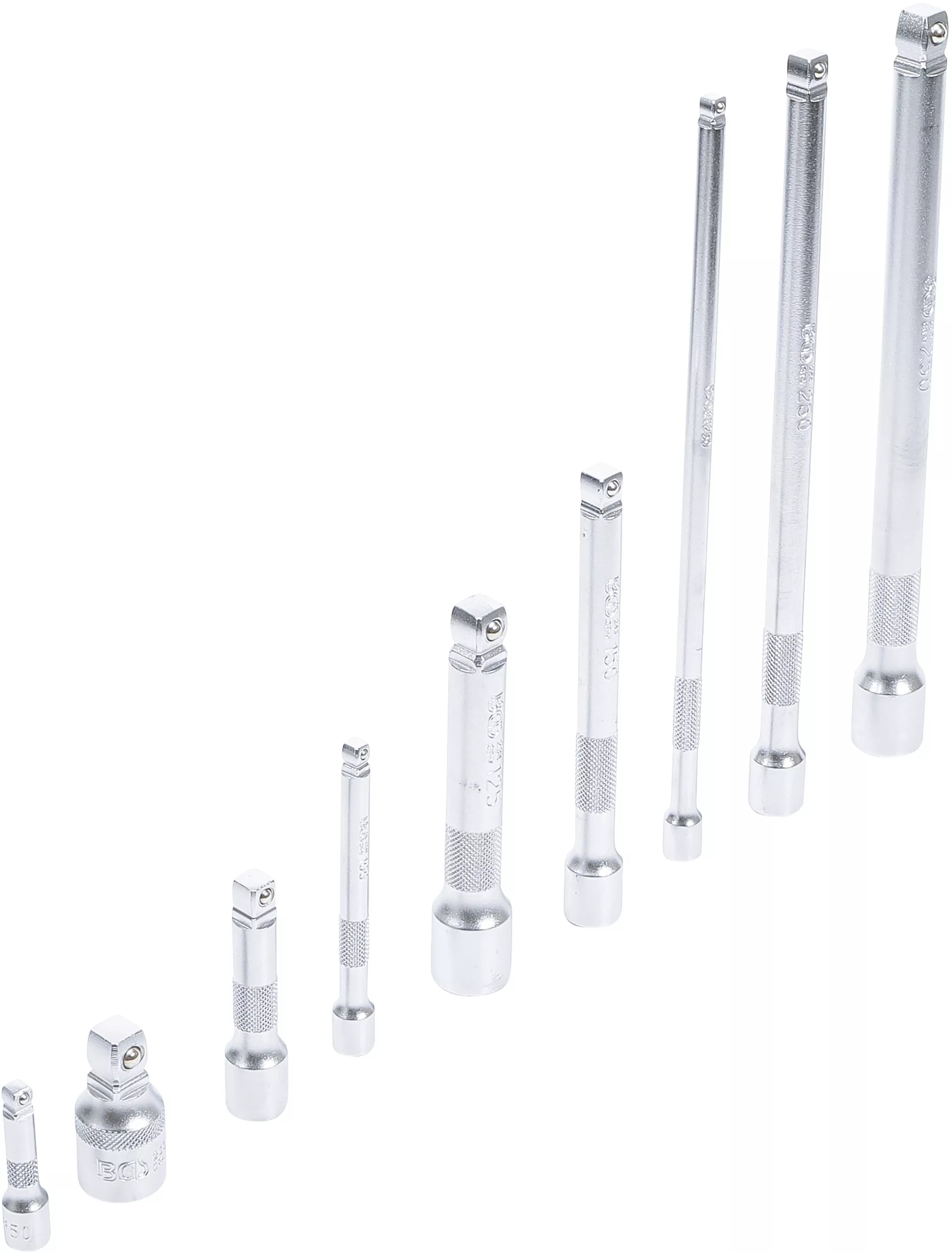 BGS Technics Sada predlžovákov „Wobble” (výkyvný štvorhran) | 6.3 mm (1/4") / 10 mm (3/8") / 12.5 mm (1/2") | 9 ks (BGS 2253)