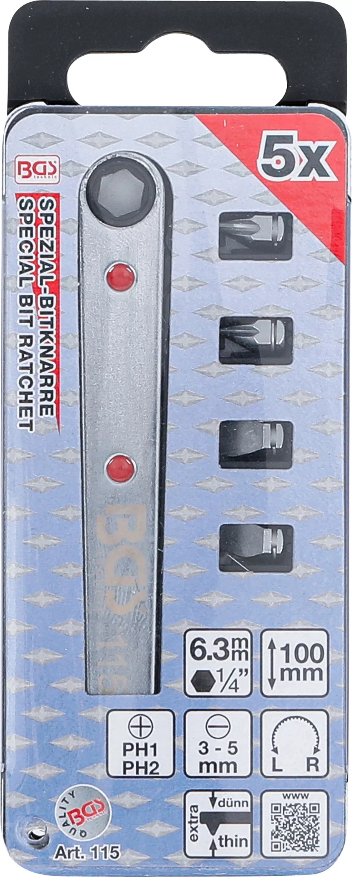BGS Technics BGS 115 – Špeciálna bitová račňa ultra tenká 1/4" s 4 bitmi