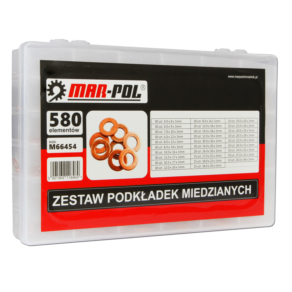 Marpol – sada medených podložiek 580 ks (30 rozmerov)
