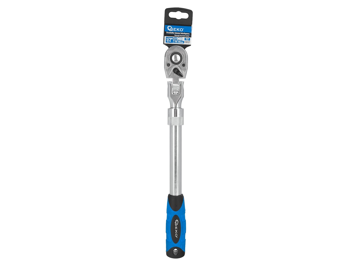 GEKO – teleskopická račňa 1/2" s kĺbovou hlavou 370–510 mm (72 zubov, CrV)