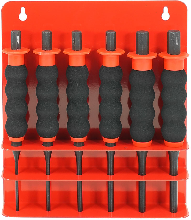 Vybijáky s rukoväťou VERKE V87005 – sada 6 ks (3–8 mm)