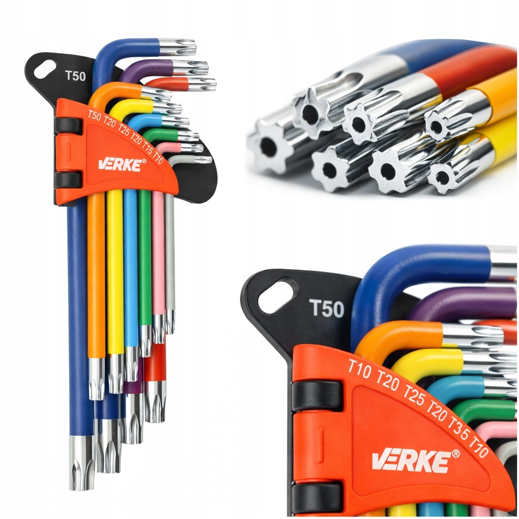 VERKE Sada Torx kľúčov T10–T50 – farebné, 9 ks (CR-V)