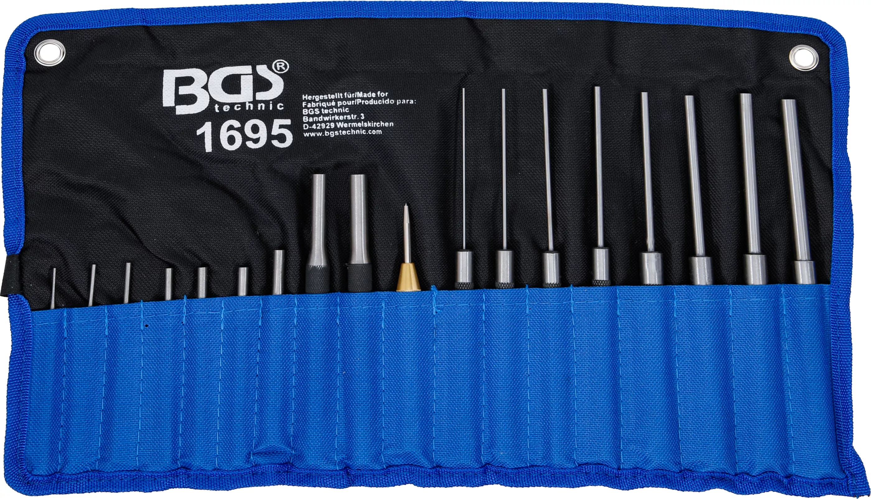 BGS Technics Sada vyrážačov čapov 100–200 mm + hrotovač – 18 ks