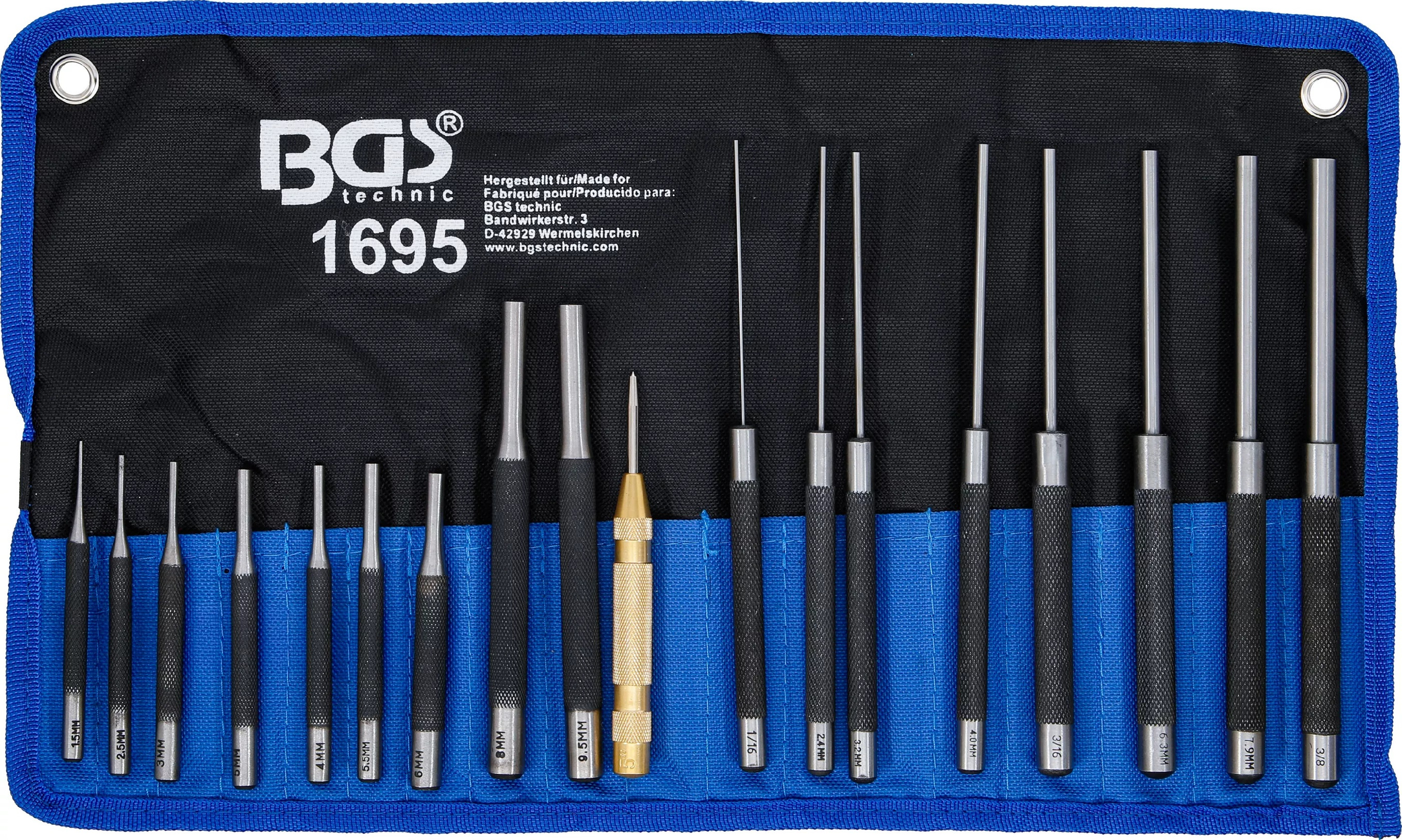 BGS Technics Sada vyrážačov čapov 100–200 mm + hrotovač – 18 ks