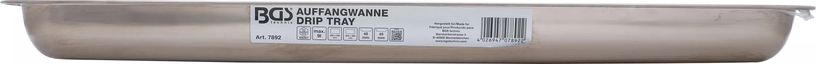 BGS Technics Záchytná vaňa z nehrdzavejúcej ocele 600 × 400 mm | 9 l