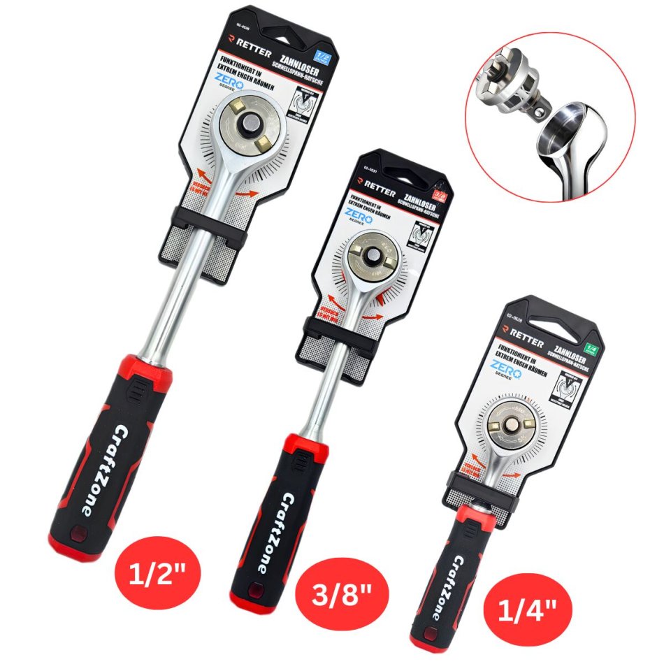 RETTER – sada presných rační 1/2", 3/8", 1/4" (min. uhol < 1°)