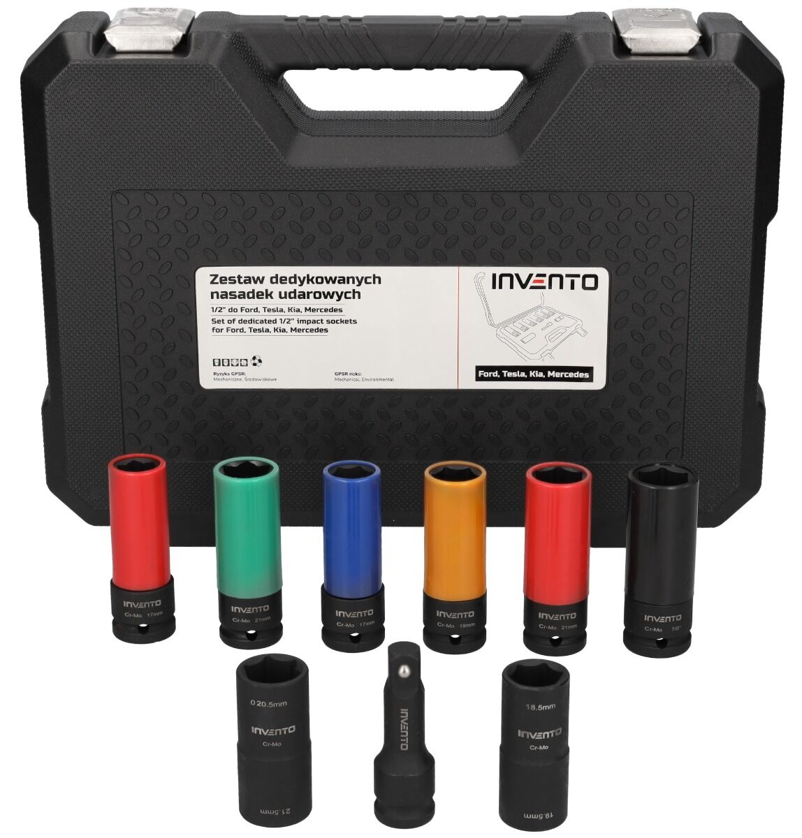 INVENTO Sada rázových hlavíc 1/2" s plastovou ochranou (Ford/Tesla/Kia/Hyundai/Mercedes)