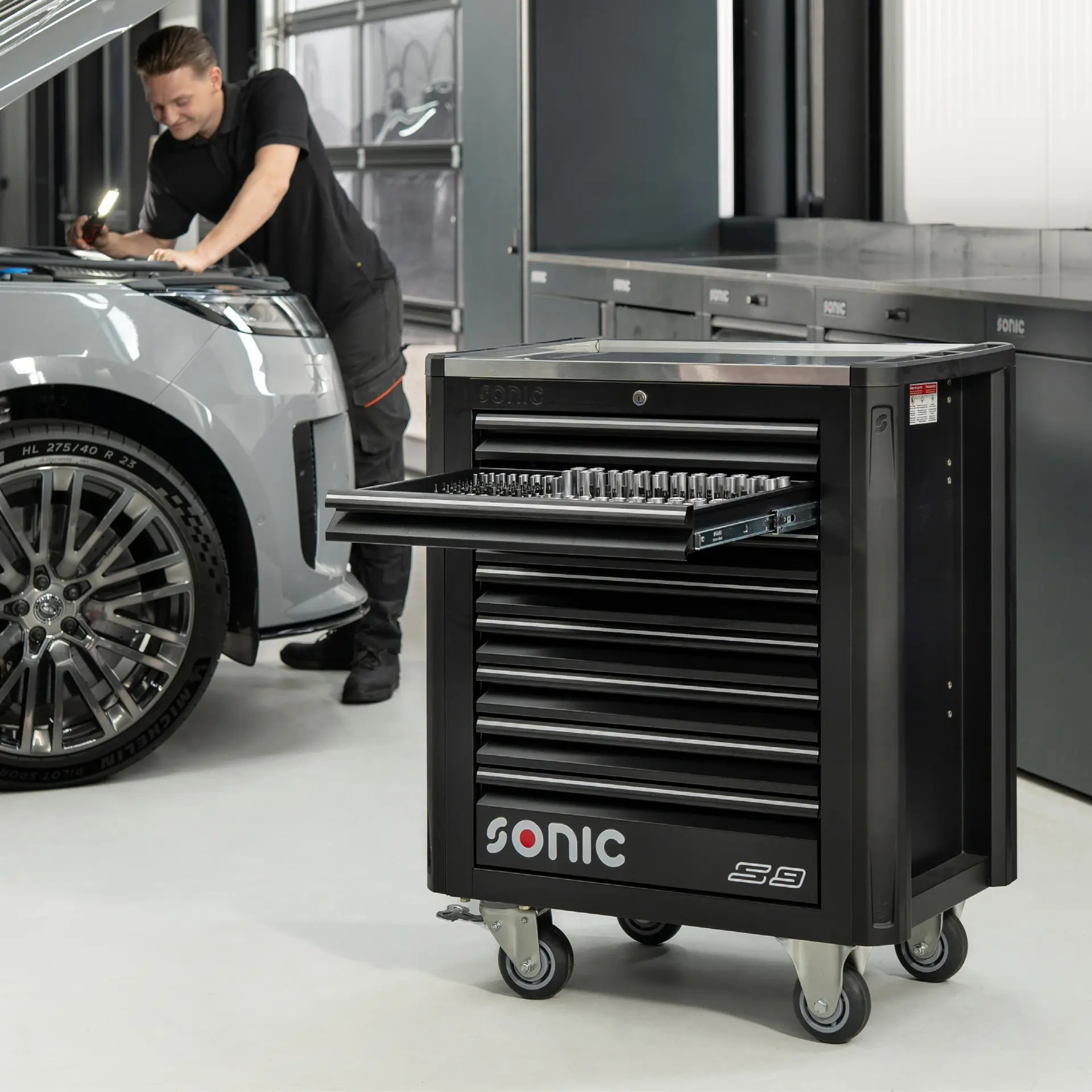 SONIC NEXT S9 Black – dielenský vozík s náradím 429 ks