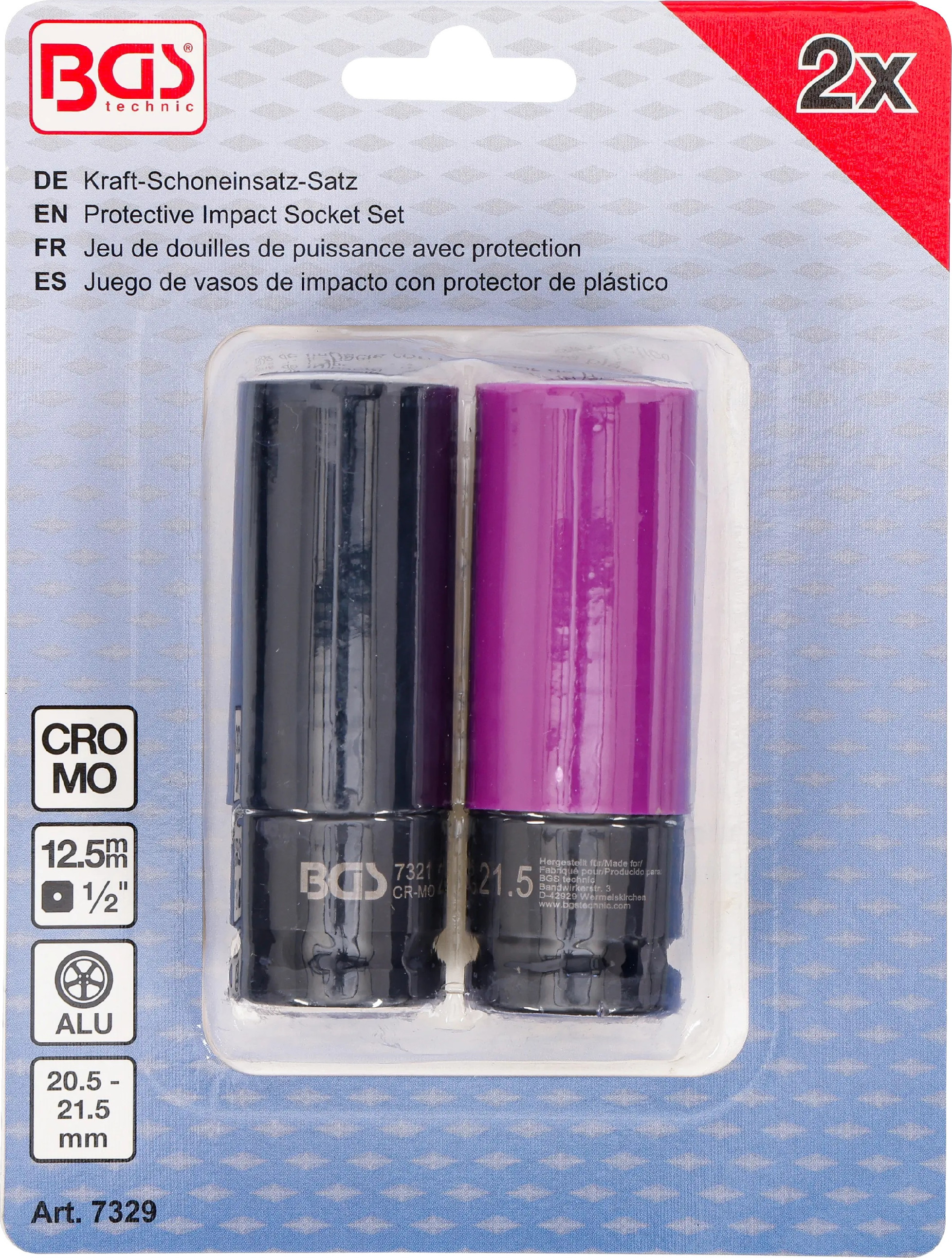BGS Technics Sada rázových ochranných hlavíc 1/2" na poškodené matice kolies Ford, 20,5 / 21,5 mm, 2 ks