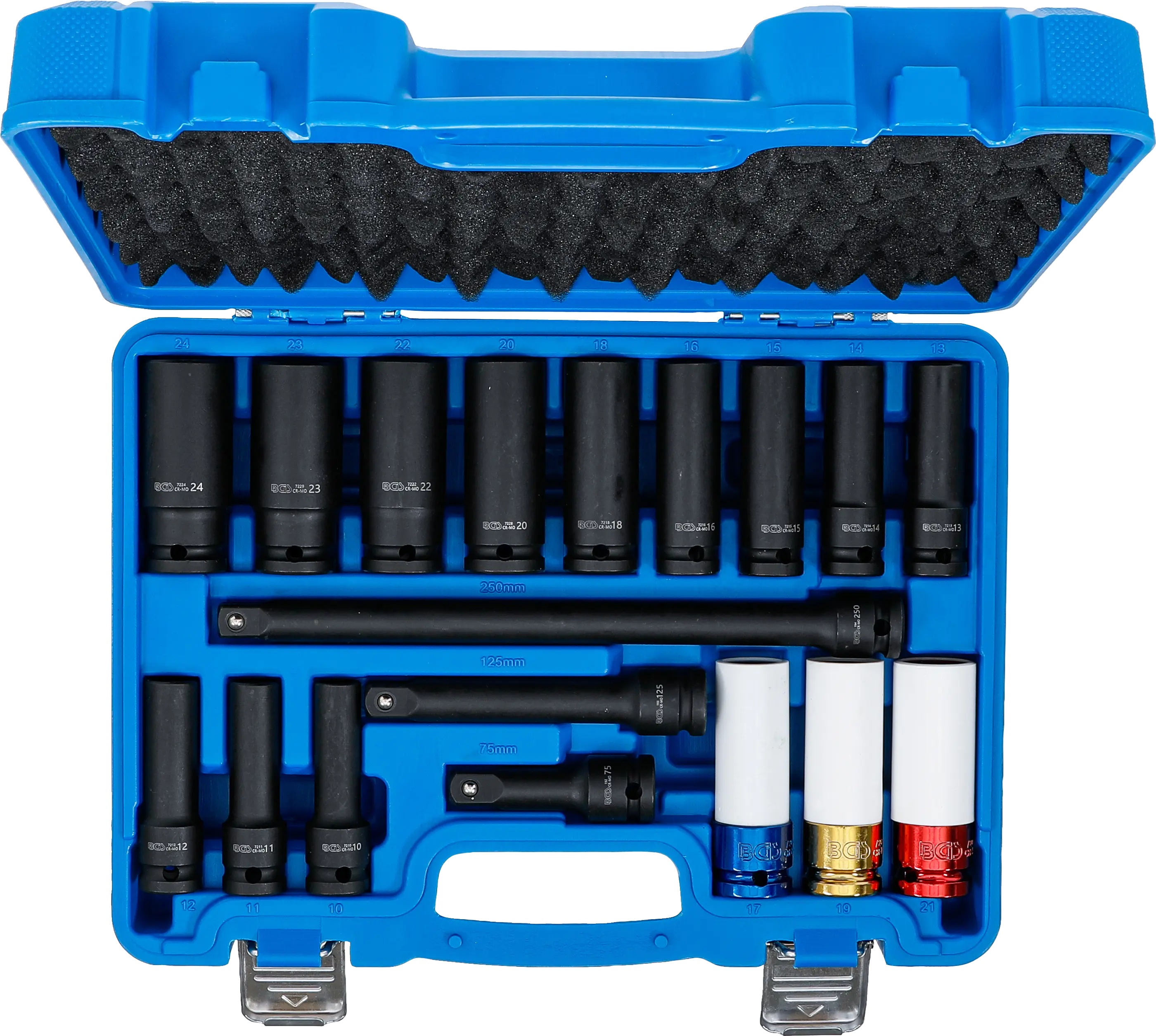 BGS Technics BGS 5202 – sada rázových hlavíc a ochranných hlavíc 1/2", 18 ks