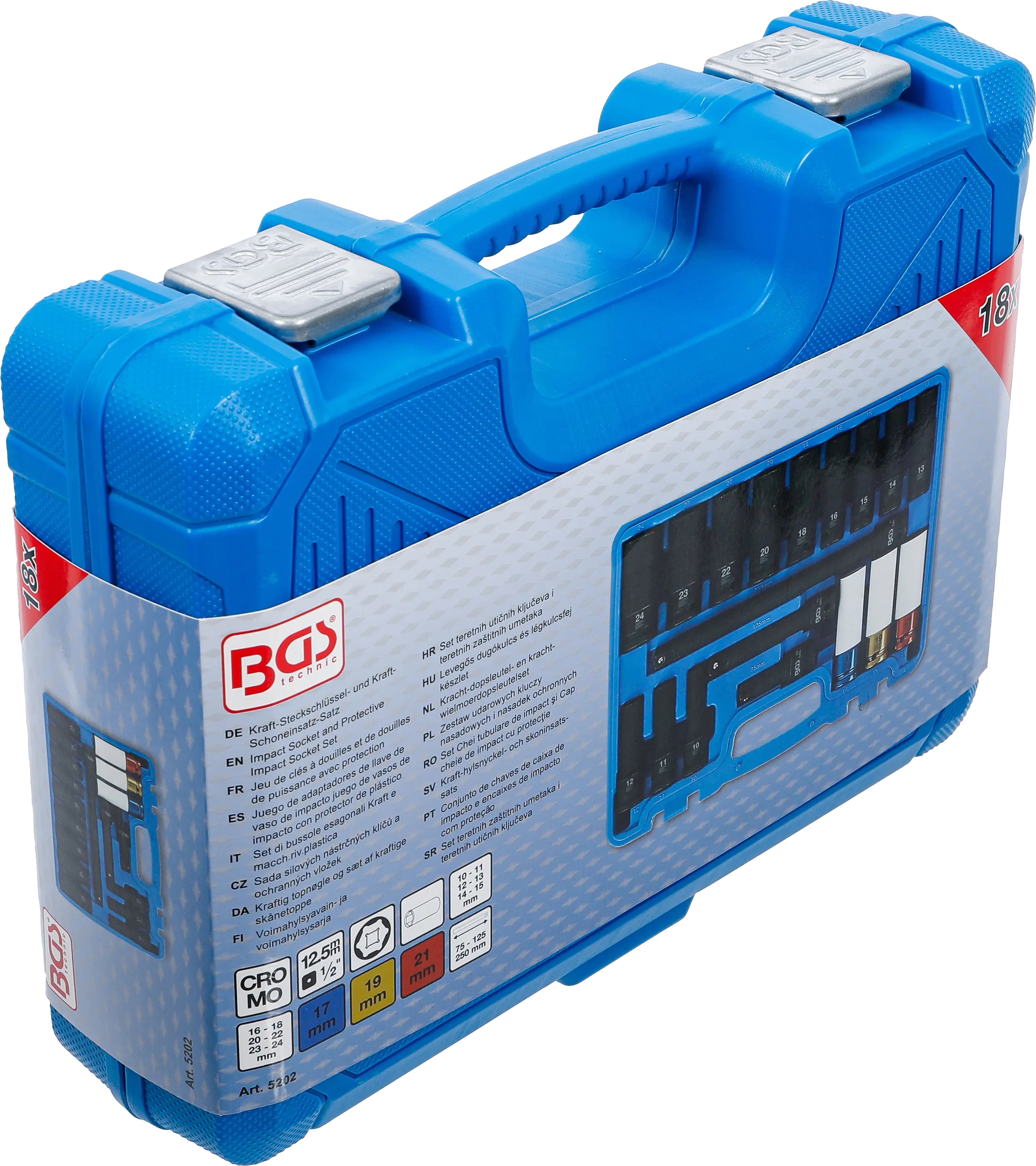 BGS Technics BGS 5202 – sada rázových hlavíc a ochranných hlavíc 1/2", 18 ks